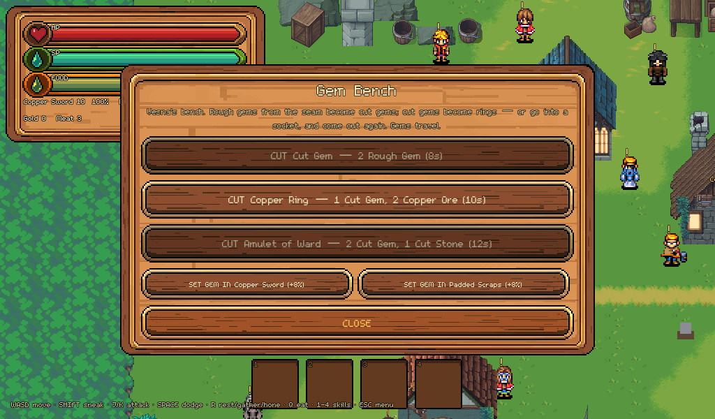 The Gem Bench menu: cut, rings, amulet, sockets