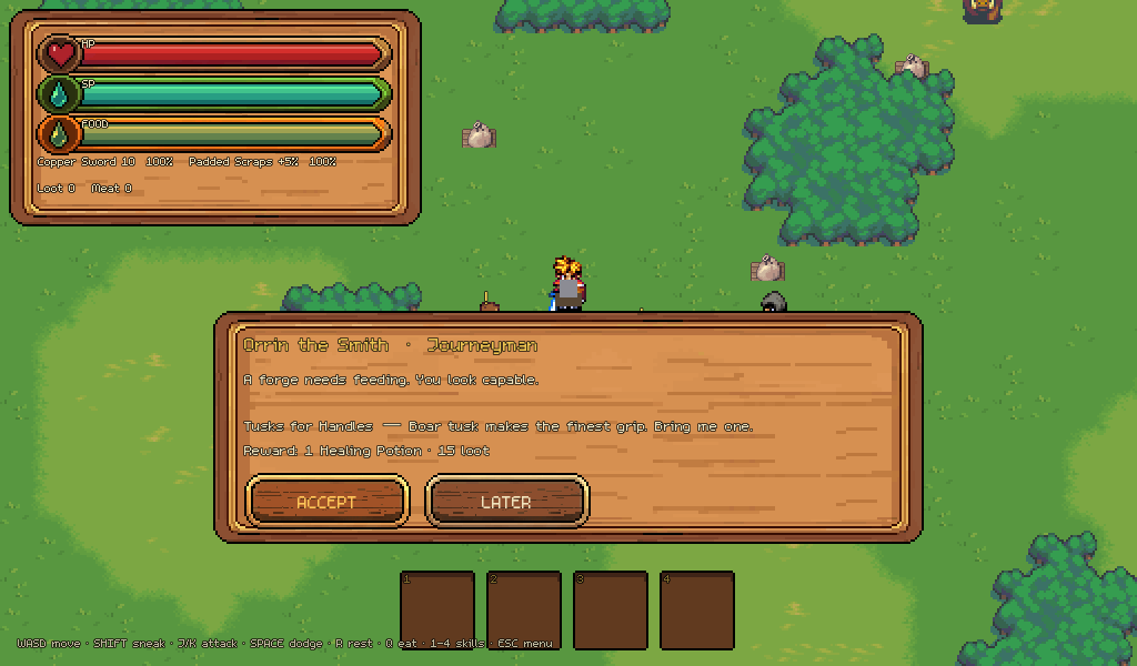 Talking to Orrin the Smith, who offers a quest